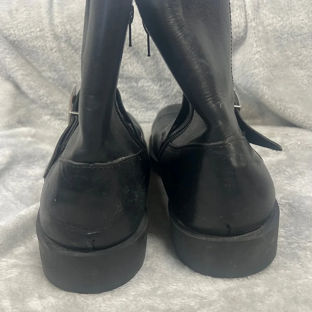 Polo Jeans Co Ralph Lauren Black Leather Buckle Moto Biker Boots Mens size‎ 11.5
